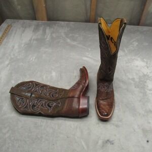 Cinch Men 6.5‎ B Boots Tobacco Ostrich Leather Full Quill Western Square Cowboy